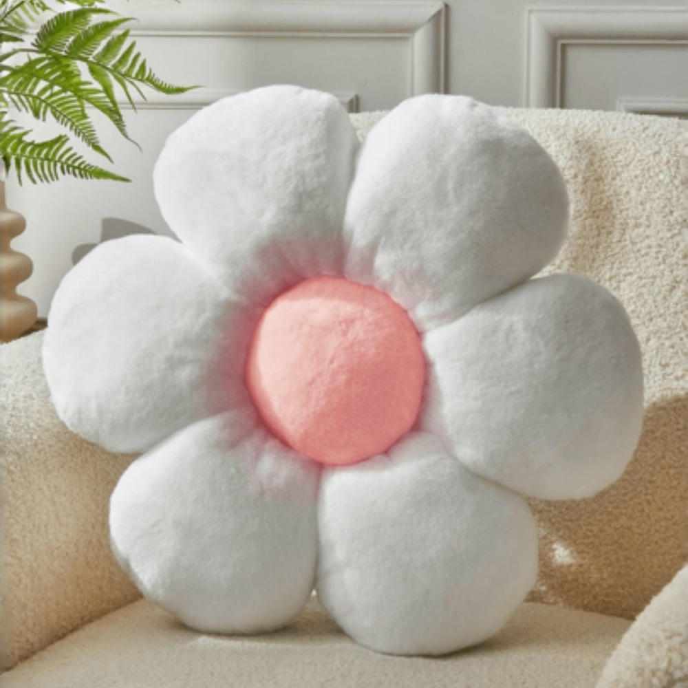 Two (2) Pretty Fluffy White & Pink Throw Pillows